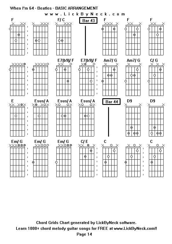 Chord Grids Chart of chord melody fingerstyle guitar song-When I'm 64 - Beatles - BASIC ARRANGEMENT,generated by LickByNeck software.